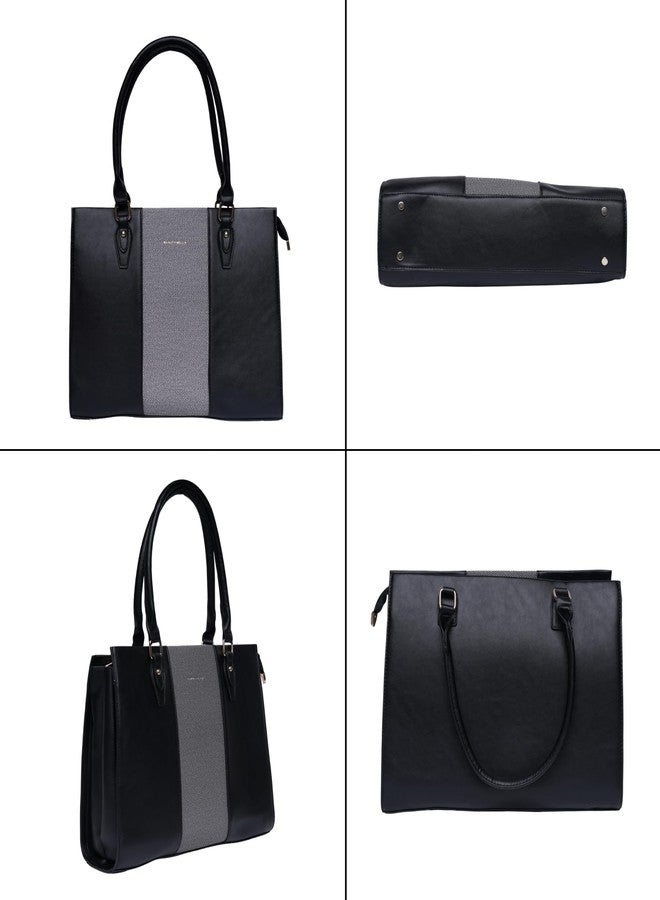 SANTORINI Beauty Bella Women’s Structured Tote Bag | Office Handbag with Dual Compartments for Work & Everyday Use (Black) - Image 3